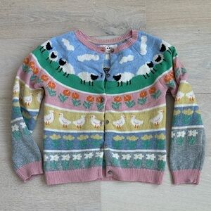 Mini boden fair isle spring Easter girls Colorful Farm Animal Cardigan Sz 9-10